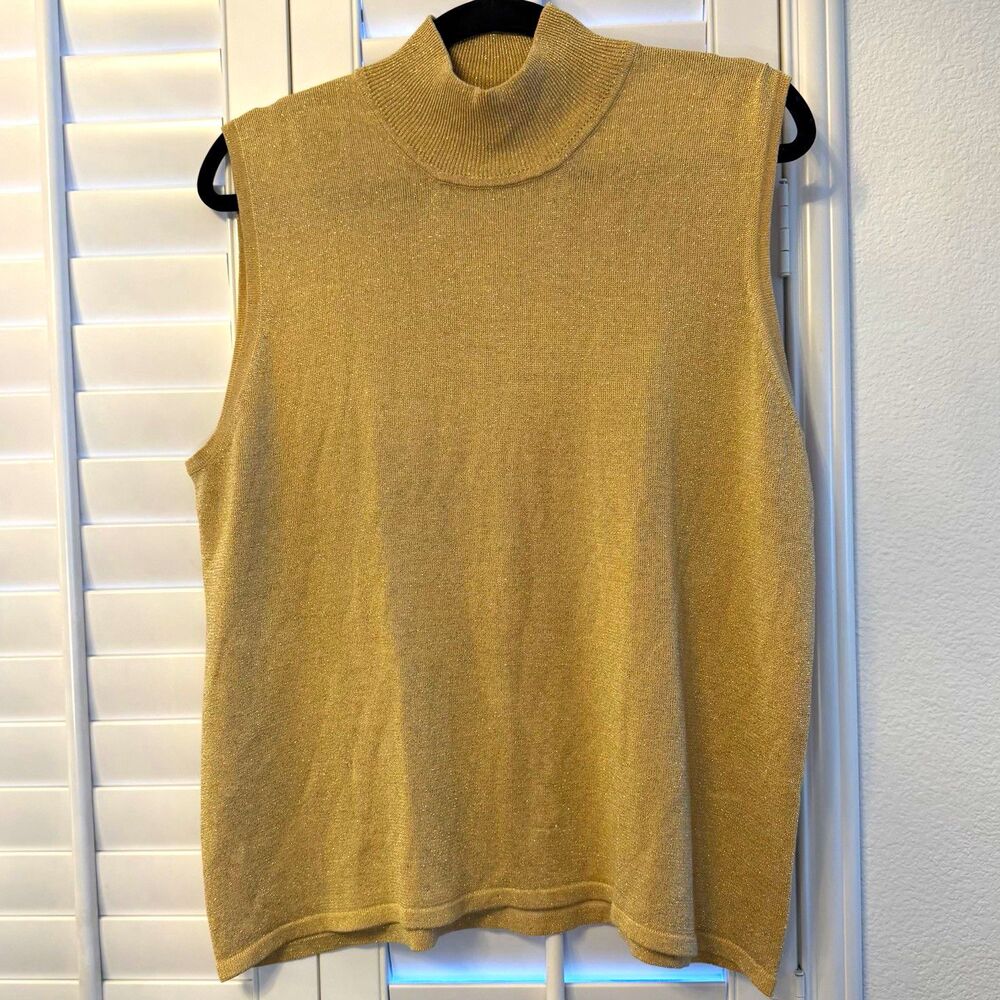 Bridgetown Collection Gold Metallic Knit Mock Neck Sleeveless Sweater Vest XL